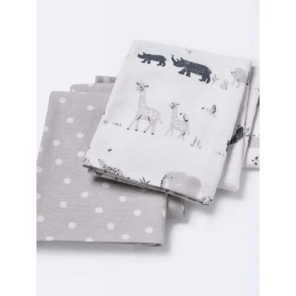 Cloud Island Baby Flannel Blankets 2-Pack Gray White 100% Cotton  NEW